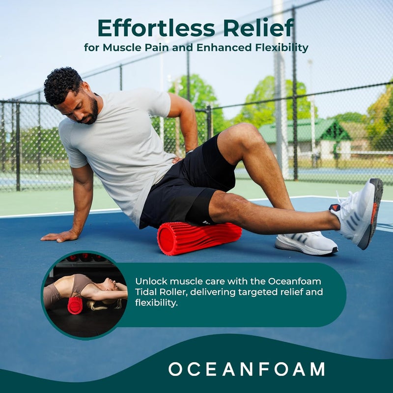 Oceanfoam Tidal Roller - Red - Muscle Massage Foam Roller for Back Pain & Stretching - Firm and Ergonomic Wide Wave Textured - Yoga, Athletics, & Wellness - Full Size, 20" x 5" - Image 4